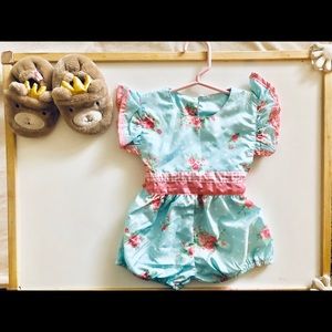 Mint Green and Pink Romper size 6 mon